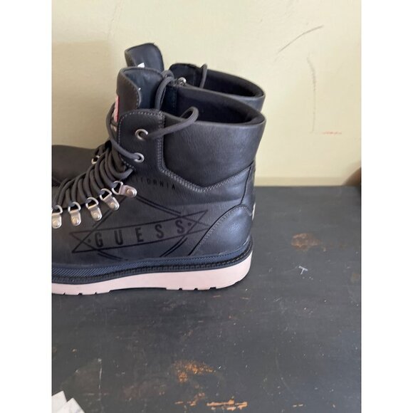 Mens Guess Black Leather Hiking Boots Lace-Up Style US 10 Gorpcore Vegan - Picture 3 of 8